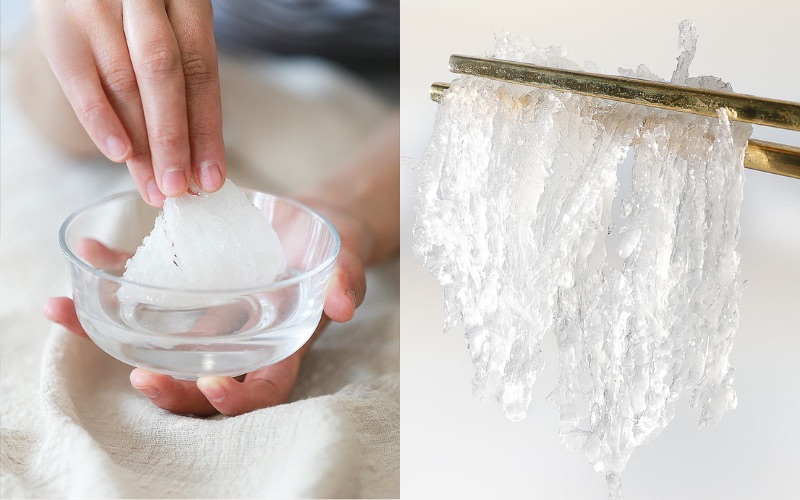 Tổ yến đã được sơ chế sạch lông, ngâm mềm và xé sợi