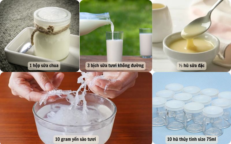 4 nguyên liệu đơn giản: Tổ yến, sữa chua, sữa tươi và sữa đặc